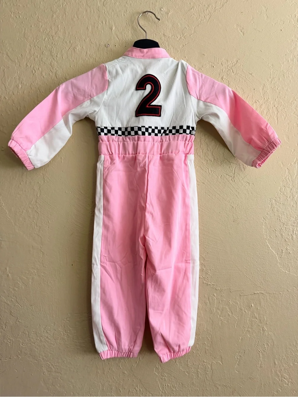 Costume Pink & White Racing Jumpsuit with Checkered Detail